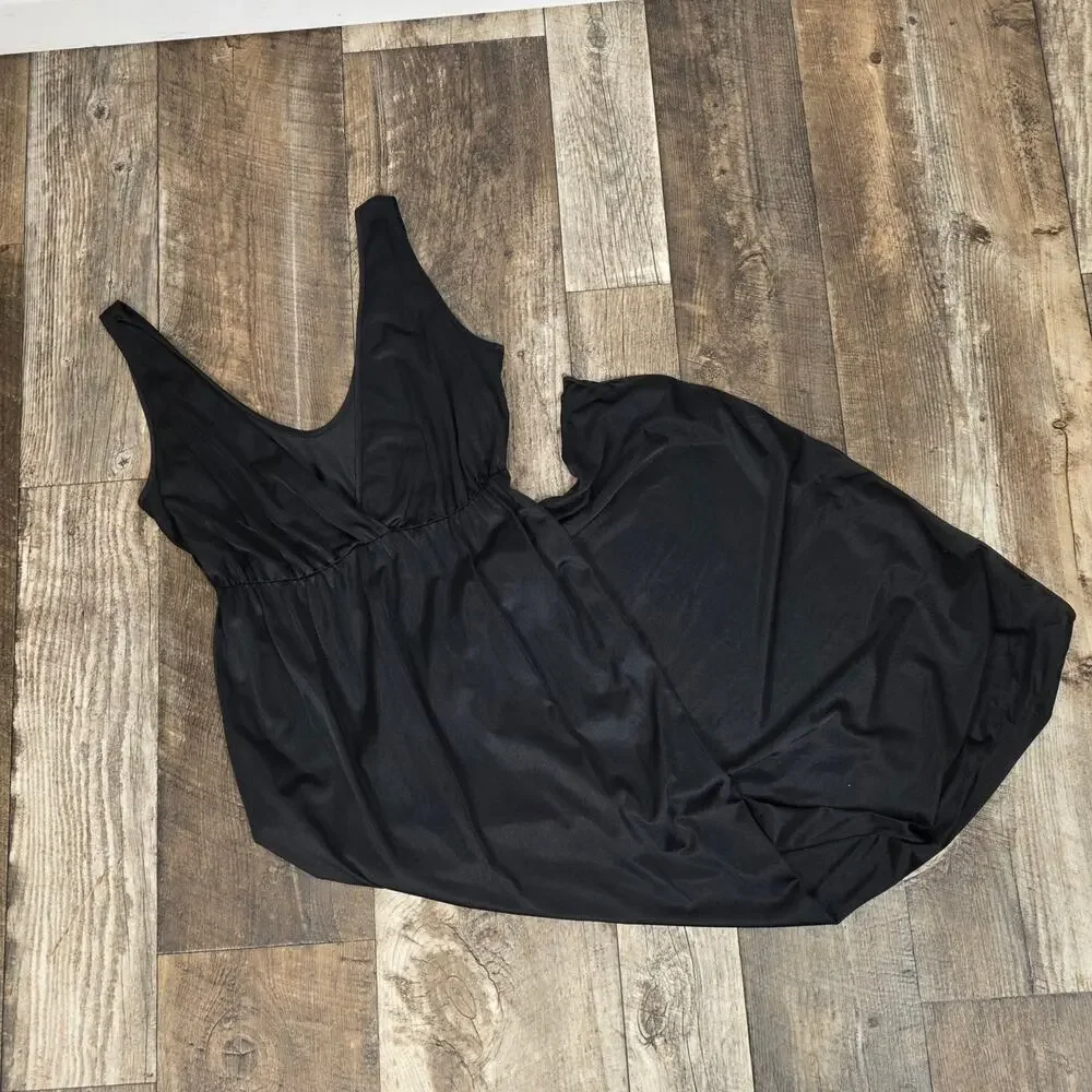 Vintage Black Nylon Slip Dress Maxi Goth Minimalist Small Union Made Lingerie